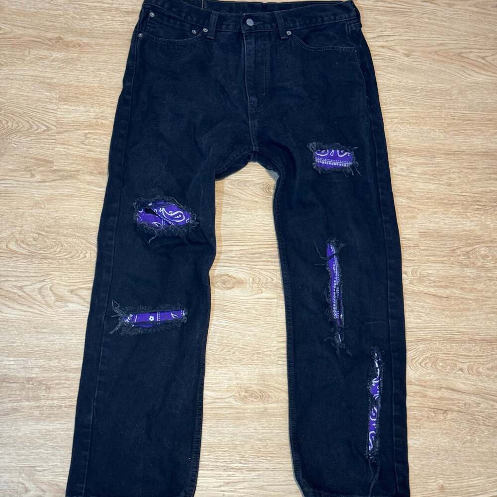 Levi’s Jeans Men 505 36x30 Custom Paisley Bandana Patches